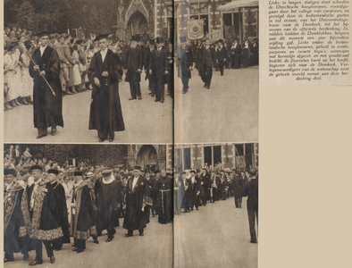 874589 Collage van 2 foto's betreffende de plechtige samenkomst in de Domkerk te Utrecht, ter herdenking van het 60e ...